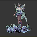 Game Movie Character Fairy With Blue Wings Purple Outfit on Blue Rose Base