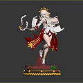 Game and Movie Character with Long Pink Hair White Red Outfit Staff and Decorative Base