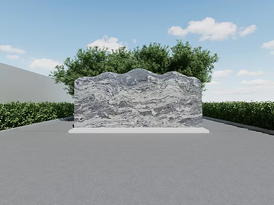 Natural Stone Texture Feature Wall With Green Trees Blue Sky And White Clouds 3d model