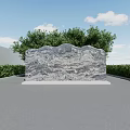 Natural Stone Texture Feature Wall With Green Trees Blue Sky And White Clouds 3d model
