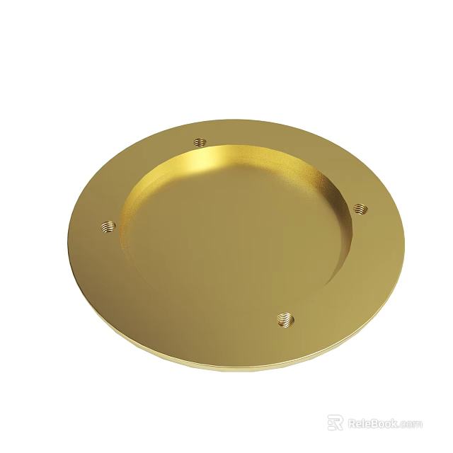 Golden Round Metal Plate With Four Mounting Screw Holes For Hardware 3d model 