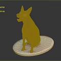 Adorable Orange Dog With Pointed Ears Sitting On White Oval Platform With Gray Background