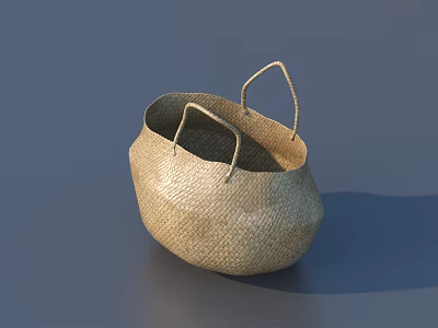 Woven Storage Basket with Natural Color and Handles for Home Organization Use 3d model