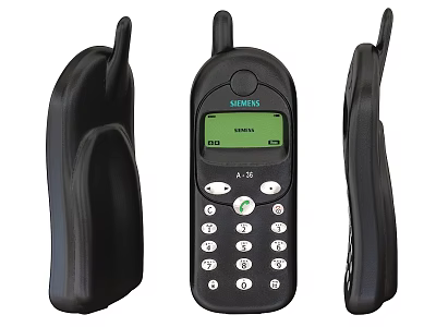 Retro Siemens Black Mobile Phone With Antenna Keypad And Screen 3d model