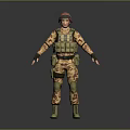 Camouflage Uniformed Soldier In Military Gear With Helmet And Tactical Vest