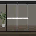 Modern Glass Sliding Door In Bright Interior With Potted Plant And Wooden Floor