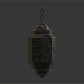 Decorative Metal Hanging Lantern With Intricate Cut Out Patterns And Chain 3d model