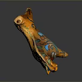 Colorful Ceramic Horse Sculpture With Floral Patterns And Bright Orange Base
