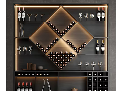 Modern Wine Cabinet with Wine Bottles Storage Glasses Display and Lighting Design 3d model
