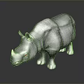 Gray Rhinoceros With Rough Skin And Single Horn On Dark Background