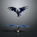 Mythical Winged Creatures With Large Black Blue And Smaller White Blue Wings Above Egg