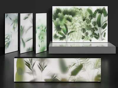 Modern Public Facilities Featuring Frosted Glass Screens With Plant Patterns 3d model