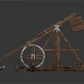 Ancient Wooden Weapon With Wheels Frame And Launch Arm Structure 3d model