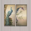 Elegant Animal Paintings With Peacock On Tree And Birds By Bamboo In Natural Scene