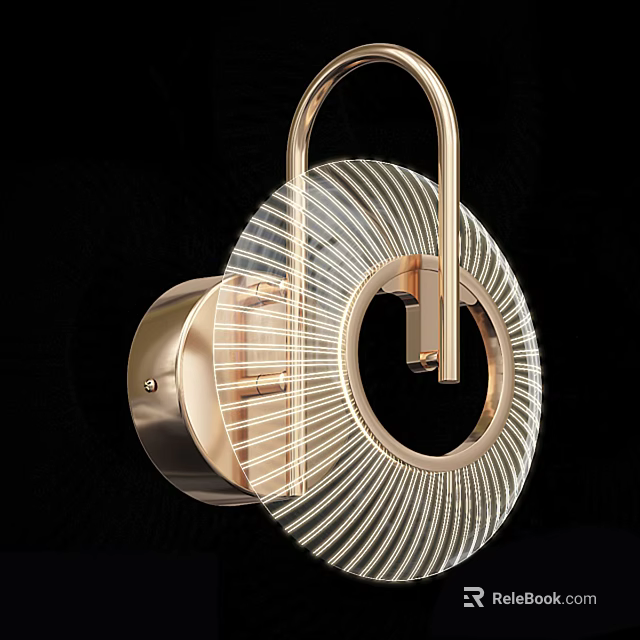 Elegant Modern Gold Circular Wall Lamp With Striped Glass Shade Design 3d model 