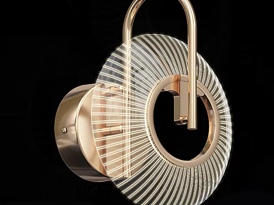 Elegant Modern Gold Circular Wall Lamp With Striped Glass Shade Design 3d model
