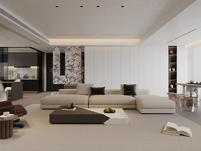 Modern Elegant Living Room Interior With Beige Sofa Coffee Table And Decorative Wall 3d model