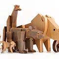 Wooden Animal Blocks Set with Giraffe Lion Rhino Monkey Elephant Shapes