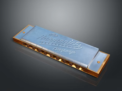 The Montgomery Company Harmonica With Metal Body Gold Edge And Blue Panel For Daily Use 3d model