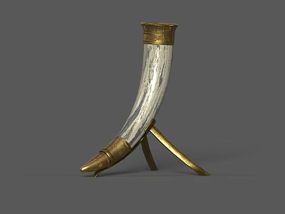 Elegant Ivory Horn Shaped Cup With Golden Decorations And Stand 3d model