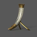 Elegant Ivory Horn Shaped Cup With Golden Decorations And Stand