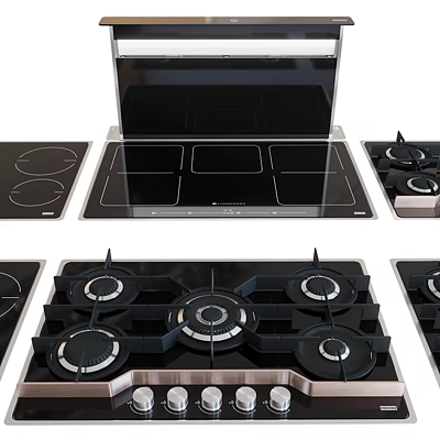 Different Styles of Modern Kitchen Appliances Showcasing Electric and Gas Cooktops 3d model