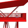 Red Architectural Observation Structure With Staircase Railings And Glass Enclosed Platform 3d model