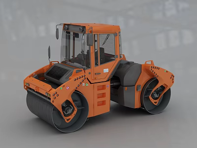 Orange Heavy Duty Road Roller Construction Equipment With Dual Drums And Cab 3d model