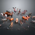 Various Animal Models With Horses Deer Bears Birds In Different Colors Arranged On Dark Background