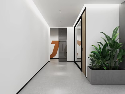 Modern Conference Room Interior With Glass Partitions Green Plants White Walls And Grey Flooring 3d model