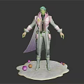 Game and Movie Character Blue Hair White Coat Purple Cape With White Base Colorful Balls