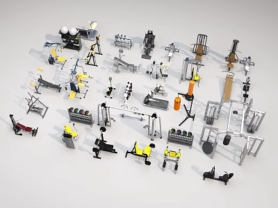 Diverse Fitness Equipment Collection With Dumbbells Treadmills Weight Benches And Exercise Machines For Gym Use 3d model