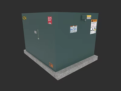 Green Equipment Unit With Numbers 07 524 Stickers And Concrete Base 3d model