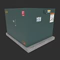 Green Equipment Unit With Numbers 07 524 Stickers And Concrete Base