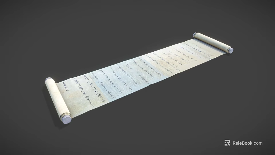 Ancient Open Scroll With Handwritten Text On Parchment Material Surface 3d model 