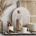 Minimalist Decorative Ornament Set With Dried Pampas Grass Wooden Vases Ceramic Accents And Books