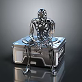 Modern Hard Shell Suitcase With Metallic Robot Sitting On Top Design 3d model