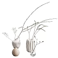 Minimalist White Ceramic Vases With Dried Twigs And Decorative Flowers For Home Decor
