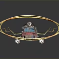 Red Vintage Car Model Featuring Roof Equipment Orange Circular Light And Lightning Effects