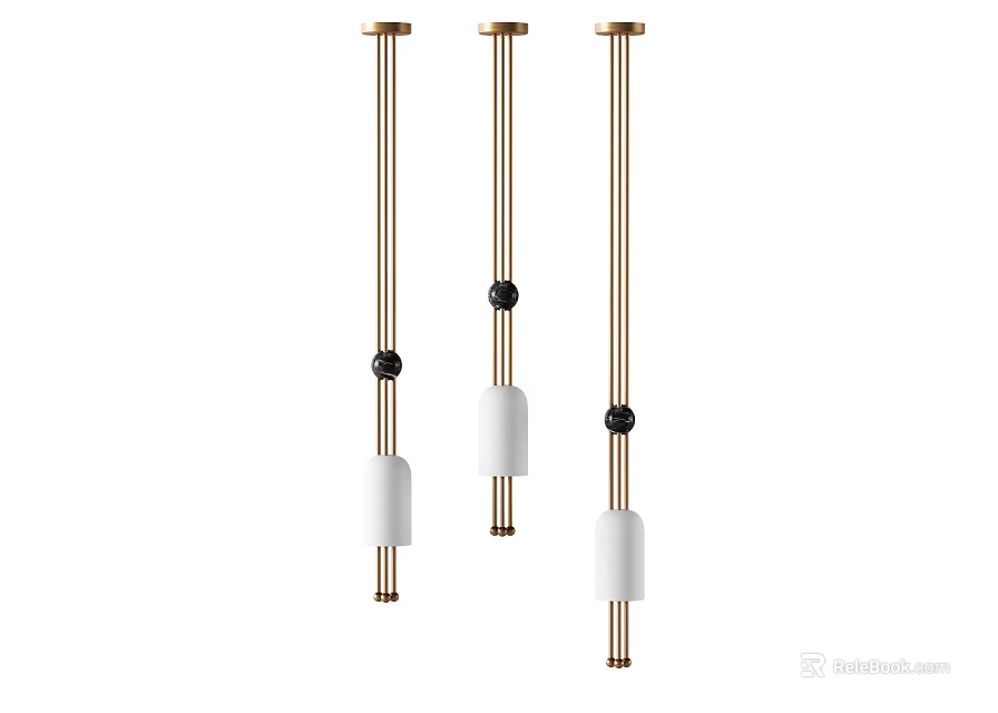 Modern Minimalist Pendant Lights With Brass Rods White Cylindrical Shades And Black Accent Balls 3d model 