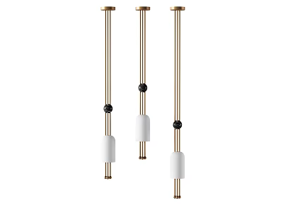 Modern Minimalist Pendant Lights With Brass Rods White Cylindrical Shades And Black Accent Balls 3d model