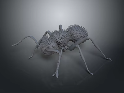 Detailed Gray 3D Rendered Ant Model With Spiked Surface On Dark Background 3d model