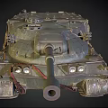 Realistic Military Tank With Camouflage Paint Tracks Straps And Cannon Headlights