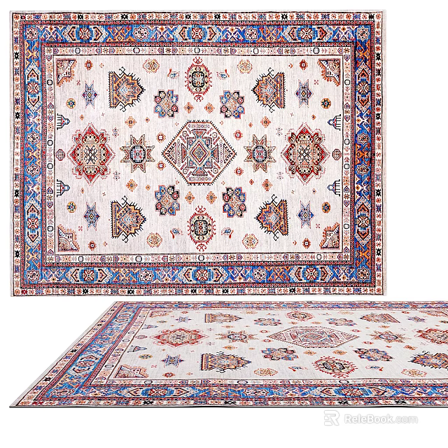 Square Area Rugs With Traditional Colorful Patterns And Borders 3d model