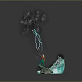 Man Standing On Ice Controlling Blue Lightning With Gray Smoke Rising 3d model