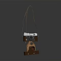 Retro Digital Camera With Brown Leather Protective Case And Adjustable Shoulder Strap