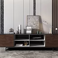 Modern TV Stand With Storage Shelves Decorative Lamp And Artwork