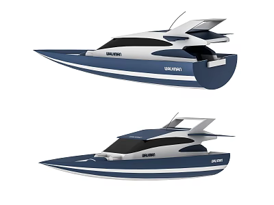 Modern Searay Yachts With Blue And White Exterior And Upper Structure Design 3d model