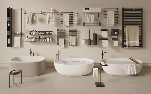 Modern Style Bathtub Square Bathtub Oval Bathtub Towel Rack Bathroom Supplies Combination 3d model