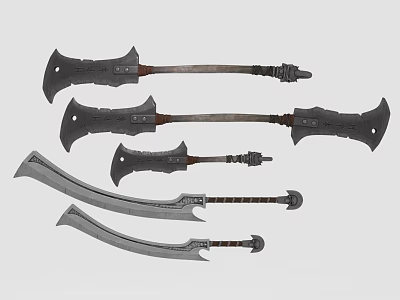 Medieval Melee Weapons Axes And Curved Swords 3d model Medieval Melee Weapons Axes And Curved Swords 3d model